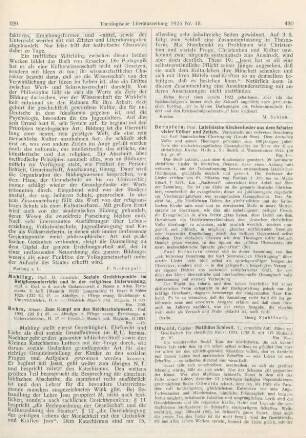 429-430 [Rezension] Mahling, Friedrich, Soziale Gesichtspunkte im Religionsunterricht und in der religiösen Unterweisung, zugl. e. Einf. in d. soziale Gedankenwelt d. Neuen u. Alten Testaments. 2. Aufl