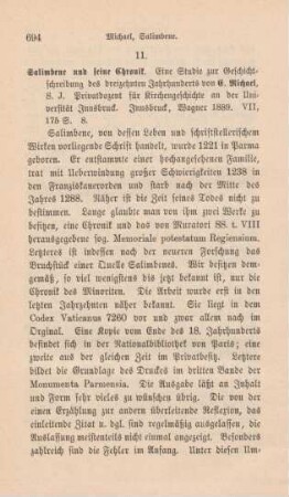 694-695 [Rezension] Michael, Emil, Salimbene und seine Chronik