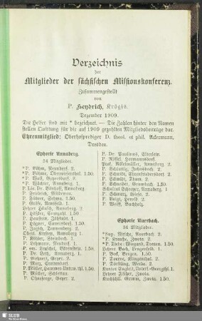 Verzeichnis der Mitglieder der sächsischen Missionskonferenz