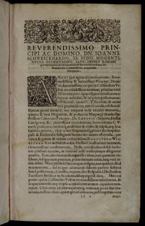 Reverendissimo Principi Ac Domino, Dn. Joanni Schweickhardo [...]