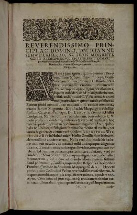 Reverendissimo Principi Ac Domino, Dn. Joanni Schweickhardo [...]