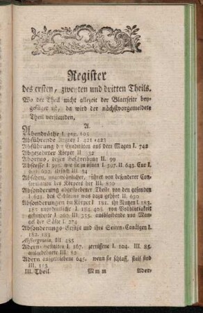 Register des ersten, zweyten und dritten Theils