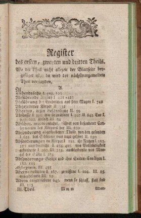 Register des ersten, zweyten und dritten Theils
