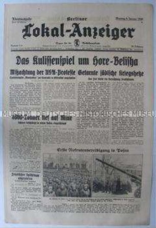 Tageszeitung "Berliner Lokal-Anzeiger" u.a. über den amerikanischen Protest wegen der Festsetzung des Ozeanriesens "Manhatten" durch die Briten