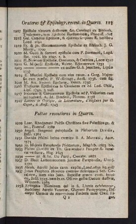 123-140, Poetae recentiores in Quarto - Historiae Litterariae Scriptores in Quarto