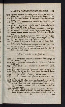 123-140, Poetae recentiores in Quarto - Historiae Litterariae Scriptores in Quarto
