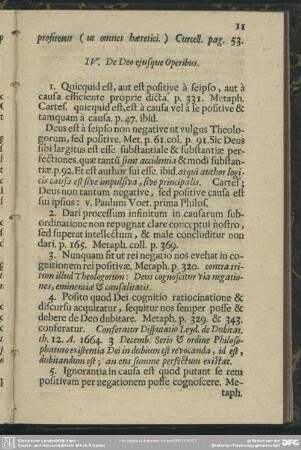 IV. De Deo eiusque Operibus