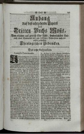 Anhang Auf das achtzehende Capitel Des Dritten Buchs Mosis ...