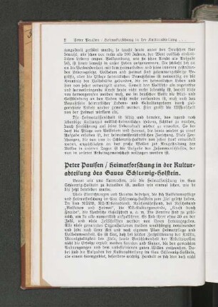 Heimatforschung in der Kultur=abteilung des Gaues Schleswig=Holstein.