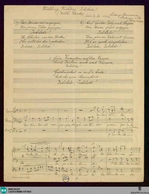 Frühling Frühling jubilate - Mus. Hs. 1332 : Coro maschile; F