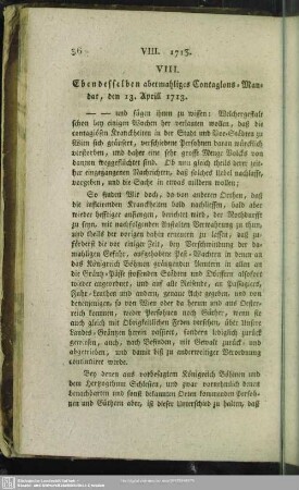 VIII. Ebendesselben abermahliges Contagions-Mandat, den 18. April 1713