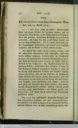 VIII. Ebendesselben abermahliges Contagions-Mandat, den 18. April 1713