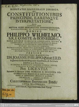 Disputatio Inauguralis Iuridica, De Constitutionibus Principum, Earumque Interpretatione