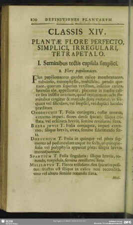 Classis XIV. Plantae Flore Perfecto, Simplici, Irregulari, Pentapetalo