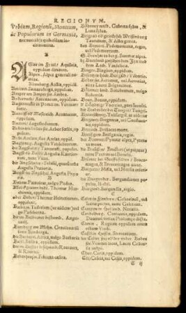 Urbium, Regionu[m], Montium, ac Populorum in Germania, nec non aliis quibusdam locis nomina.