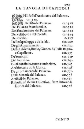 La Tavola De Capitoli