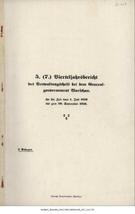 Fünfter (7.) Vierteljahrsbericht des Verwaltungschefs bei dem General-Gouvernement Warschau