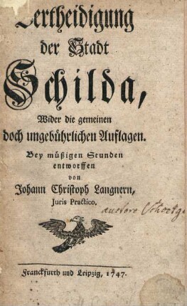 Vertheidigung der Stadt Schilda, Wider die gemeinen doch ungebuehrlichen Auflagen