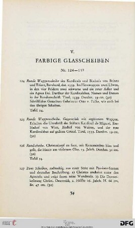 V. Farbige Glasscheiben (Nr. 124-137)