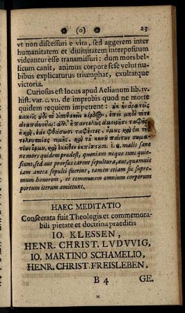 Haec Meditatio Consecrata fuit Theologis et commemorabili pietate et doctrina praeditis ...