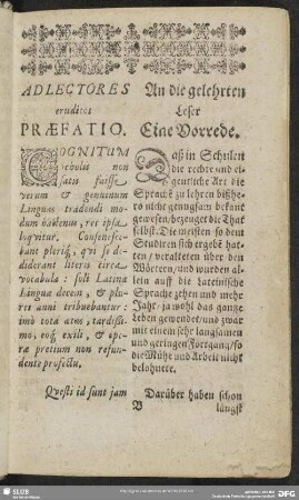 Ad Lectores eruditos Praefatio
