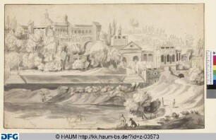 Landschaft mit Blick über den Tiber auf Rom