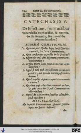Catechesis V. De Effectibus, seu Fructibus venerabilis Eucharistiae, et quomodo illa sumenda, seu quomodo communicandum?