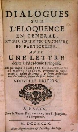 Dialogues sur l'Eloquence en général