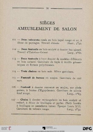 Sièges Ameublement de Salon (Nr. 111-129)