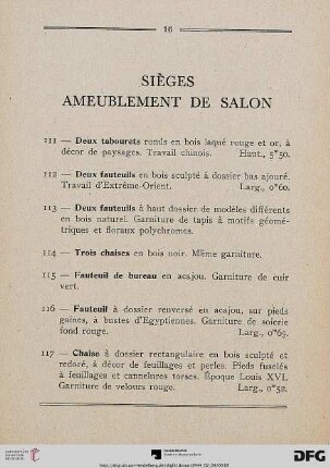 Sièges Ameublement de Salon (Nr. 111-129)