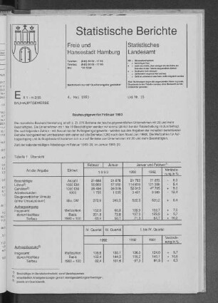 Bauhauptgewerbe Februar 1993 : Lfd. Nr. 15