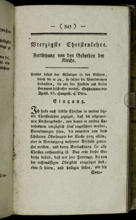 Vierzigste Christenlehre. Fortsetzung von den Gebothen der Kirche.
