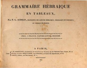 Grammaire hébraique en tableaux