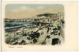 Neapel, Italien. Marina, Hafen und Promenade nach Vomero mit Castel Sant’Elmo