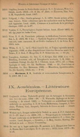 IX. Académies. - Littérature européenne