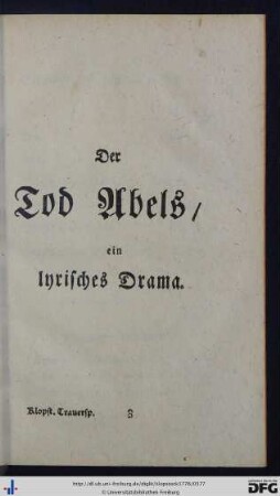 Der Tod Abels, ein lyrisches Drama.