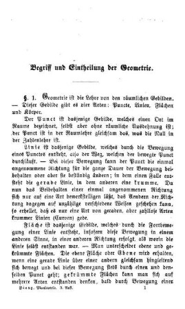 Begriff und Eintheilung der Geometrie.