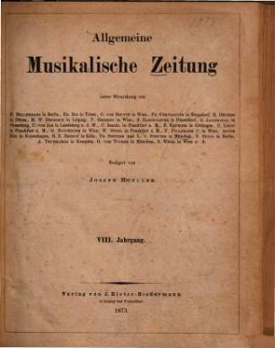 Allgemeine musikalische Zeitung. 8. 1873