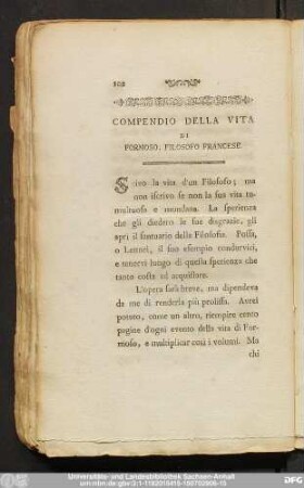 Compendio Della VIta Di Formoso, Filosofo Francese.
