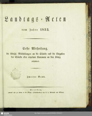 1833/34,2: Landtags-Acten / Die königlichen Mittheilungen