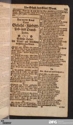 I. Gebeth-Lieder. Um Erhalt- und Wirckung des Göttlichen Worts.