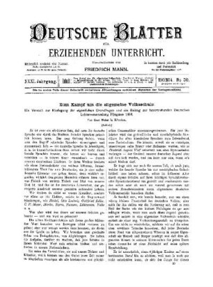 Zum Kampf um die allgemeine Volksschule : ein Versuch zur Klarlegung der eigentlichen Grundfragen und ein Beitrag zur bevorstehenden Deutschen Lehrerversammlung Pfingsten 1904 ; (Schluss)