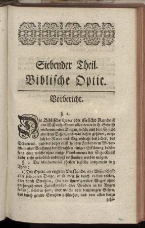Siebender Theil. Biblische Optic.