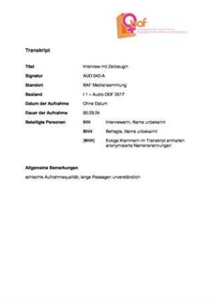 Biografisches Interview mit Tübingerin zu Erfahrungen im NS
