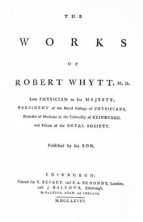 The Works of Robert Whytt
