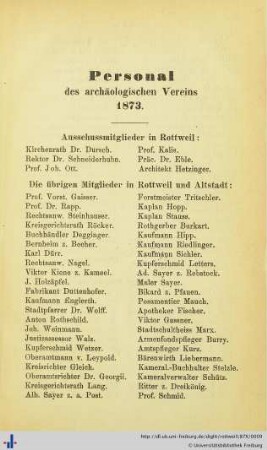 Personal des archäologischen Vereins 1873