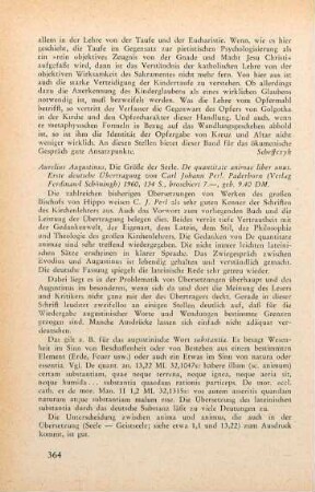 364-366 [Rezension] Augustinus, Aurelius, Die Grösse der Seele
