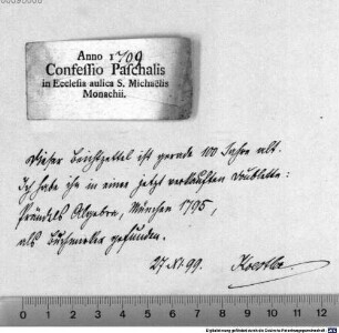 Anno I[...] Confessio Pascalis in Ecclesia aulica S. Michaelis Monachii.