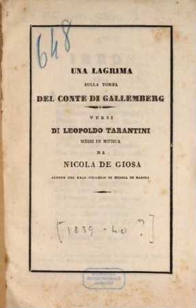 Una lagrima sulla tomba del Conte di Gallemberg