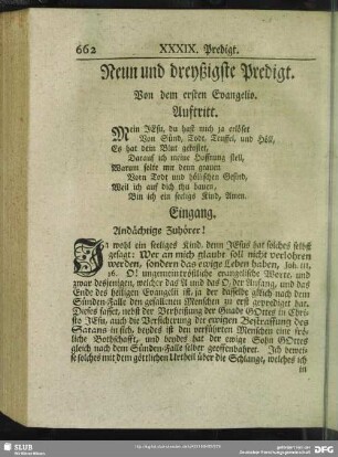 Neun und dreyßigste Predigt. Von dem ersten Evangelio